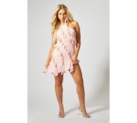 Frill Halter Neck Asymmetric Mini Dress MissPap Pink 8
