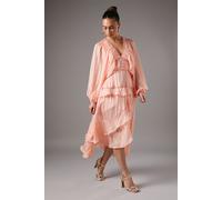 Frill Midi Dress With Blouson Sleeve Coast Apricot 14