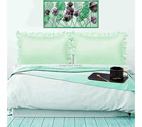 Frill Ruffle Santiago Pillow Case Cover Pair Easy Care Plan Dyed Pillowcases Duck Egg 50cm x 75cm Approximate