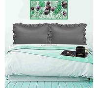 Frill Ruffle Santiago Pillow Case Cover Pair Easy Care Plan Dyed Pillowcases Grey 50cm x 75cm Approximate
