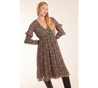 Frill Sleeve Wrap Midi Blue Vanilla Brown 12
