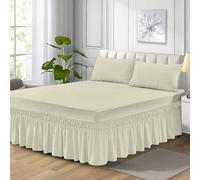 Frilled Valance Sheets King Size Bed, Plain Dyed Polycotton Extra Deep Frill King Size Valance sheet Bed Base Cover - Cream 150 X 198 + 25 cm + Frill 40 cm