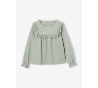 Frilly Corduroy Blouse with Broderie Anglaise Details, for Girls grey green