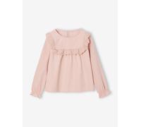 Frilly Corduroy Blouse with Broderie Anglaise Details, for Girls rosy