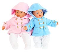 FRILLY LILY TWIN DOLLS DUFFLE COATS PALE BLUE AND PINK FOR DOLLS 14-18 INCHES35-40CM [ONLY COAT INCLUDED! ] FOR DOLLS SUCH AS 43 CM BABY BORN and 40 cm CABBAGE PATCH KIDS