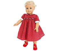 FRILLY LILY UK DESIGNER RED HAND SMOCKED DRESS FOR 14-18 INCH 35-40 CM DOLLS AND BEARS (DOLL NOT INCLUDED) TO FIT DOLLS SUCH AS STANDARD BABY BORN, AMERICAN GIRL DOLL AND HANNAH BY GOTZ
