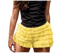 Frilly Shorts Women Y2 k Cute Lace Shorts Layered Ruffle Trim White Frill Shorts Elastic Waist Shorts Sexy Boy Shorts Club Daily Sweet Pettipants Lolita Pumpkin Pants Pleated Pettipant (13-Yellow, L)