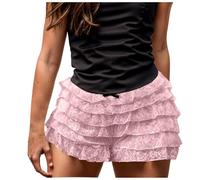 Frilly Shorts Women Y2 k Cute Lace Shorts Layered Ruffle Trim White Frill Shorts Elastic Waist Shorts Sexy Boy Shorts Club Daily Sweet Pettipants Lolita Pumpkin Pants Pleated Pettipant (S)