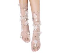 Frilly Socks Spring And Summer Simple Adult Socks Breathable Fashion Trend Broken Flower Pile Socks Simple Skin Color Printed Women's Socks Bed Socks For Ladies (White, One Size)