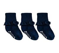 Frilly Stay on Baby Grip Socks - 3 Pack Cotton Socks that Stay On for Newborn Infant Toddler Kids | Lacey Girly Frill Socks | Non Slip/Anti Skid (2-3 Years, Navy)