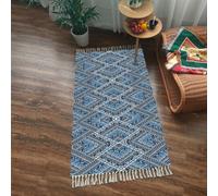 Frin Area Rug WashableCarpet for Living Room & Bedroom Navy Blue 60x180 cmStriped Design Textile Material