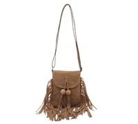 Fringe Beaded Messenger For - Elegant Crossbody Square Versatile Everyday Shoulder Handbag (Khaki, One Size)