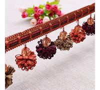 Fringe Beaded Tassel Curtain Trim - 4 Yard Braided Pom Pom Lace with Hanging Beads and Tassels for Home Décor and Crafting