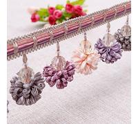 Fringe Beaded Tassel Curtain Trim - 4 Yard Braided Pom Pom Lace with Hanging Beads and Tassels for Home Décor and Crafting
