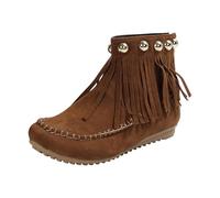 Fringe Boots For Women Western Ankle Boots Suede Round Toe Pull On Short Boots With Tassels Retro Winter Heel Ankle Booties Ladies Ankle Boots Size 8 (Coffee, 7.5)