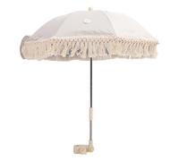 Fringe Children Beach Parasol, Foldable Compact Sun Shading Umbrella Clamp Stroller Baby Sunshade with Oxford Cloth Material for Outdoor (Beige with Small Chrysanthemum)