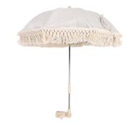 Fringe Children Beach Parasol, Foldable Compact Sun Shading Umbrella Clamp Stroller Baby Sunshade with Oxford Cloth Material for Outdoor (Beige)