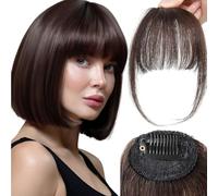 Fringe Clip In Hair Clip On Bangs 100% Human Hair Fake Fringe for Daily Wear (Dark Brown)
