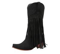 Fringe Cowboy Boots For Women, Retro Pointed Toe Boot Mid Calf Western Cowgirl Boots Chunky Heel Pull On Riding Shoes Block Heels Tassel Boot Vintage Casual Footwear Elegant Outdoor Shoe