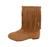 Fringe Cowboy Boots For Women - Womens Cowboy Boots Waide Calf With Tassels - Retro Suede Ankle Boot Western Outdoor Booties Pull On Casual Footwear Flat Bottom Shoes Comfortable Walking Shoe