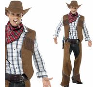 Smiffy's Men's Fringe Cowboy Costume, Waistcoat, Chaps, Neckerchief And Hat, -