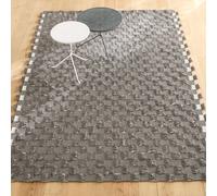 Fringe Hand-Stitched Rug in Recycled Polyester White/Charcoal
