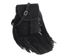 Fringe Small Crossbody Bags for Women, Suede Tassel Cell Phone Wallet Purse, Black, 3 cubic inches