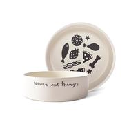 Fringe Studio "Never NOT Hungry Medium Wax Resist Ceramic Pet Bowl (6.5" Diameter x 2.5" H, 36 fl.oz.), PetShop Collection (474505)