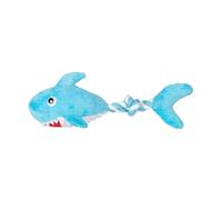 Fringe Studio Plush Dog Toy with Rope, Squeaky Rope Dog Toy, “Stevey Shark,” Petshop Collection (314390)