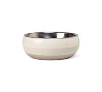 Fringe Studio "Speckled Stripe Ivory Small Ceramic Pet Bowl W/Stainless Steel Bowl Insert (5" Diameter x 1.75" H, 13 fl.oz.), PetShop Collection (793SM001)