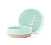Fringe Studio Stoneware Pet Bowl, Medium, Live Bark Love (479005) Light Blue