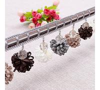 Fringe Tassel Trim, Braided Beads Hanging, 4 Yard Braided Beaded Tassel Curtain Fringe Trim, Pom Pom Lace Beads Ball Tassel Trimming(Grey)