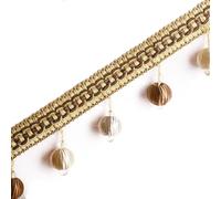 Fringe Tassel Trim, Braided Beads Hanging, 4 Yard Crystal Beaded Braided Beading Tassel Fringe Trimming Lace Ribbon Tape Curtain(Gold)