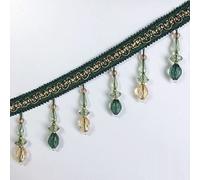 Fringe Trim，Curtain Tassels， 12 Meters Hanging Beads Trimming Lace Braid Beaded Pendant Tassel Fringe Trim Sewing Crafts Home Curtain Sofa Decor(Green)