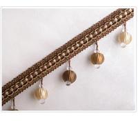 Fringe Trim Tassel,Curtain Applique,12 Yards Beaded Pendant Hanging Ball Home Sofa Lace(Deep Brown)