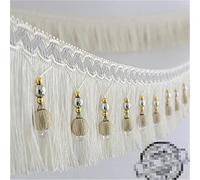 Fringe Trim,Tassel Trim 12meters Braided Beads Hanging Ball Tassel Fringe Trimming Applique Fabric Ribbon Band Curtain Table Wedding Decorated(White)