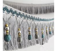 Fringe Trim,Tassel Trim 12meters Braided Beads Hanging Ball Tassel Fringe Trimming Applique Fabric Ribbon Band Curtain Table Wedding Decorated(Gray)