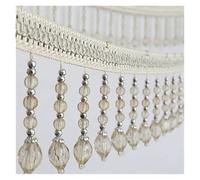 Fringe Trim with Beads 12yards Briaded Hanging Beads Tassel Fringe Trimming Applique Fabric Ribbon Tape Band Curtain(Beige)