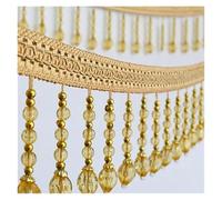 Fringe Trim with Beads 12yards Briaded Hanging Beads Tassel Fringe Trimming Applique Fabric Ribbon Tape Band Curtain(Gold)