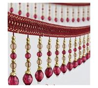 Fringe Trim with Beads 12yards Briaded Hanging Beads Tassel Fringe Trimming Applique Fabric Ribbon Tape Band Curtain(Red)