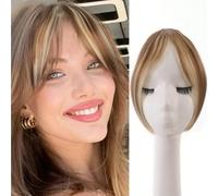 Fringe with Temples Hairpieces - Eight Character Invisible Forehead Oblique Bangs Heat Resistant Fiber for Women Daily Wear Natural Look 20cm(12H613)