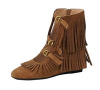 Fringed Boots for Women UK Walking Shoes Lace Boot Flat Ankle Coffee