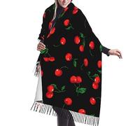 Fringed Scarf Cherry Fruit Pattern Soft Blanket Scarf Long Warm Shawl Wraps Cashmere Fringe Scarfs 196x68 cm