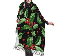 Fringed Scarf Merry Christmas Holly Soft Blanket Scarf Long Warm Shawl Wraps Cashmere Fringe Scarfs 196x68 cm