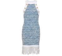 Fringed Tweed Mini Dress, female, Balmain, Short Dresses, Blue, S, Dresses S