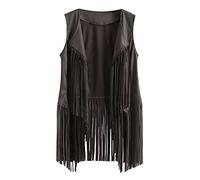 Fringed Waistcoat Women Cowgirl Outfit Solid Color Fringe Top Open Front Sleeveless Gilets Jacket Y2K Hippie Waistcoat Vest with Tassel Faux Suede Rivets Sleeveless Jacket Cardigan Tops