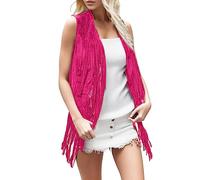 Fringed Waistcoat Women Cowgirl Tassel Waistcoat Sleeveless Fashion Casual Tassel Jacket 70S Hippie Faux Suede Fringe Cardigans Loose Soft Solid Color Open Front Cardigan Carnival Country Concert Vest