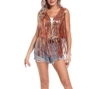 Fringed Waistcoat Women Cowgirl Tassel Waistcoat Sleeveless Fashion Casual Tassel Jacket Sparkly Open Front Cardigan Hippie Faux Suede Fringe Cardigans Loose Soft Solid Vest For Carnival Halloween