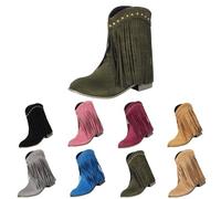 Fringed Western Boots For Women, Womens Ankle Boots, Low Block Heel Booties With Studded Cuff, Made Of Soft Faux Suede, Comfortable Footwear For Casual Outings, Country Concerts And Themed Events