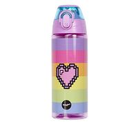 Fringoo - 600ml Kids Water Bottle with Straw & Fliptop Lock - 100% Leakproof - BPA Free 600ml Kids Water Bottle for School - Pixel Heart
